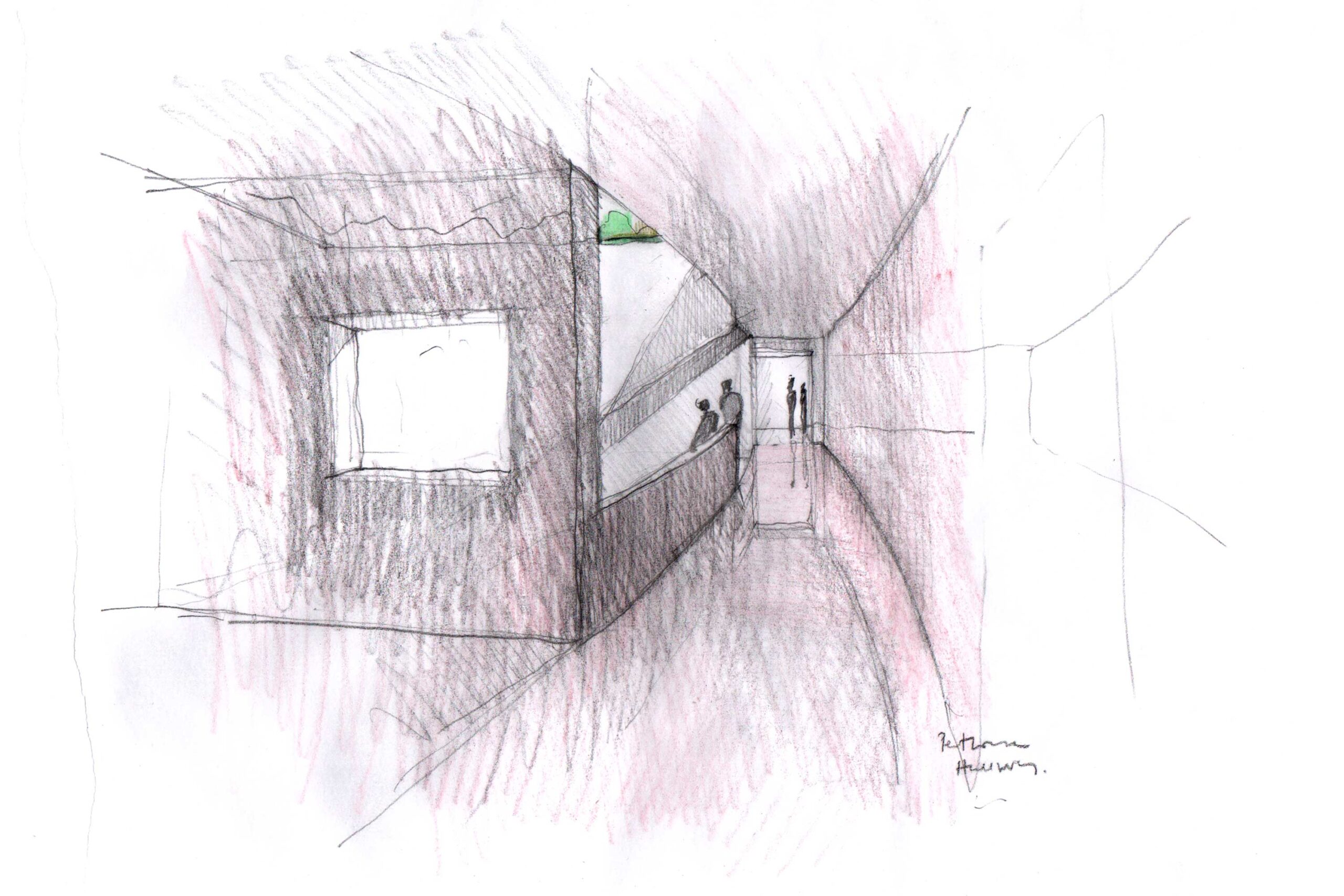 Skizze eines zweigeschossigen Lichthofes innerhalb eines Apartments.